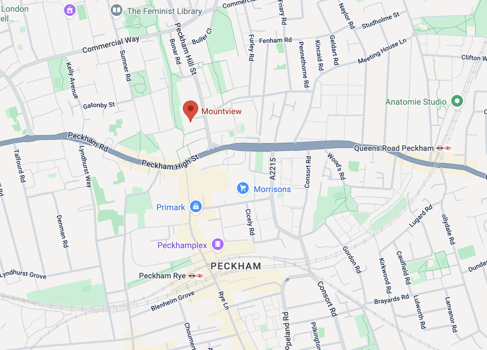 Screenshot of map at 120 Peckham Hill St